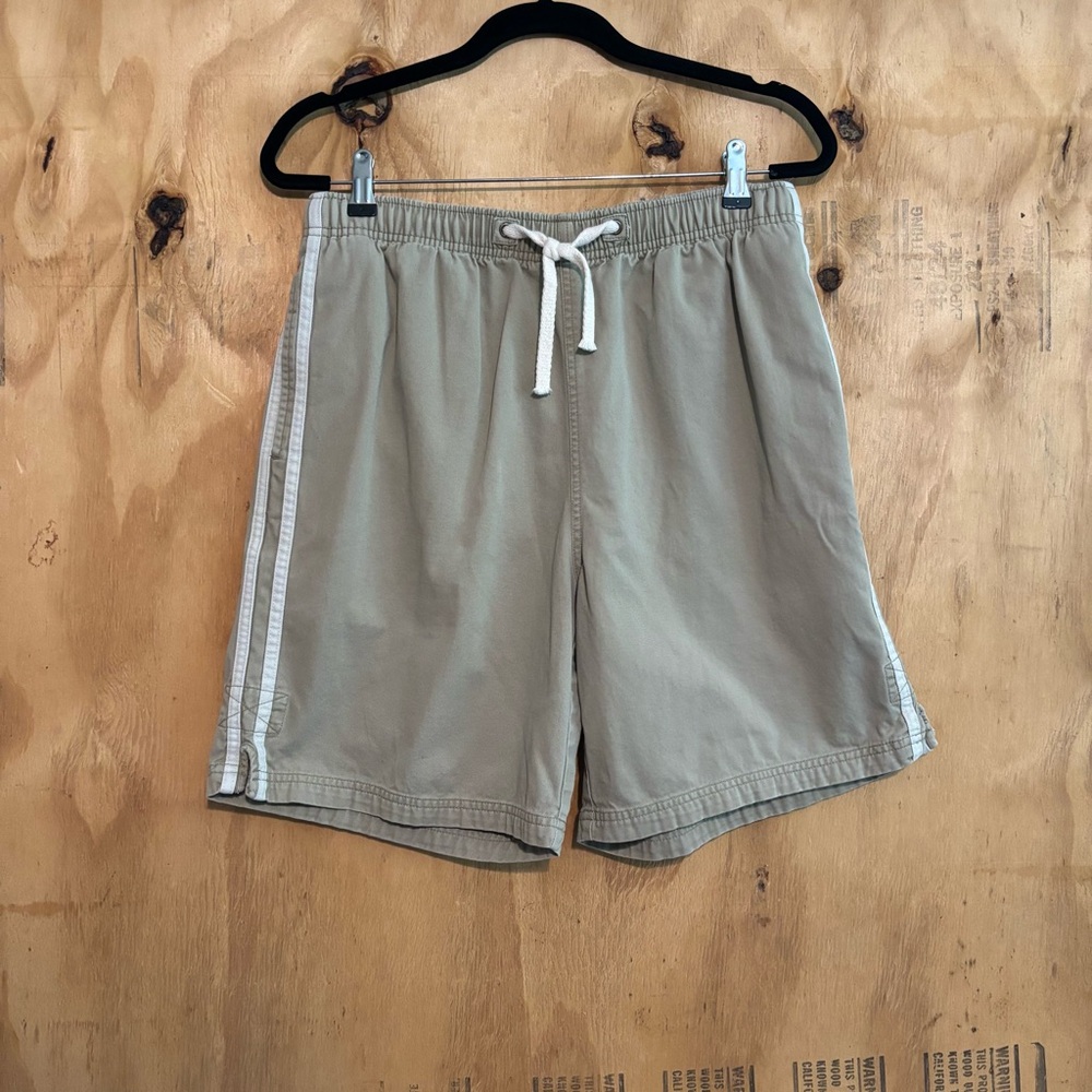 Denver Hayes Tan Drawstring Side Striped Shorts Sz L 100% Cotton